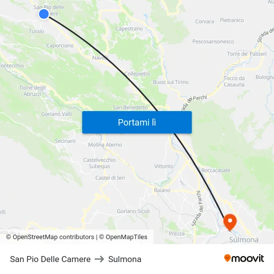 San Pio Delle Camere to Sulmona map