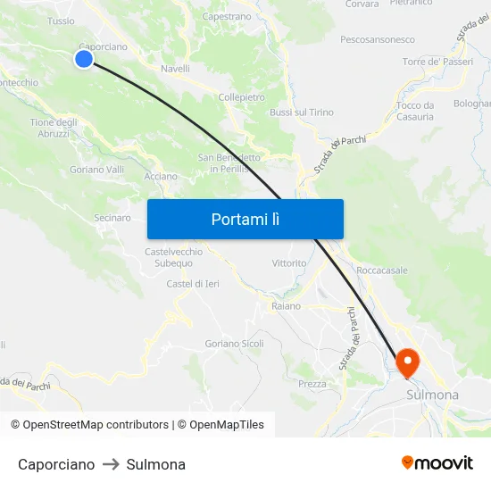 Caporciano to Sulmona map