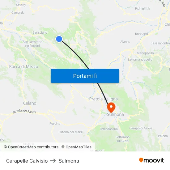 Carapelle Calvisio to Sulmona map