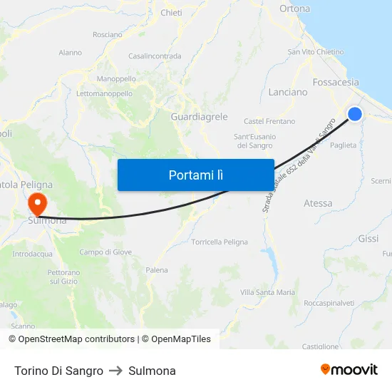 Torino Di Sangro to Sulmona map