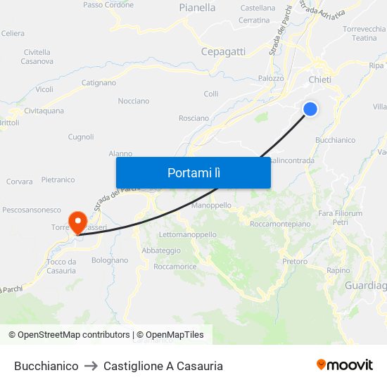 Bucchianico to Castiglione A Casauria map