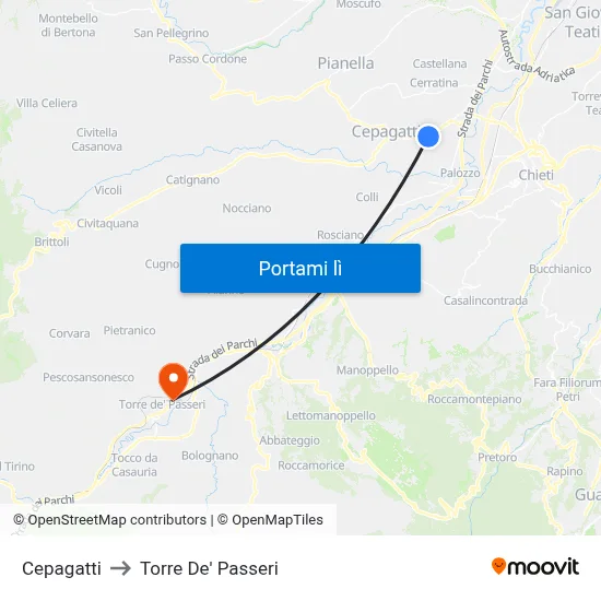 Cepagatti to Torre De' Passeri map