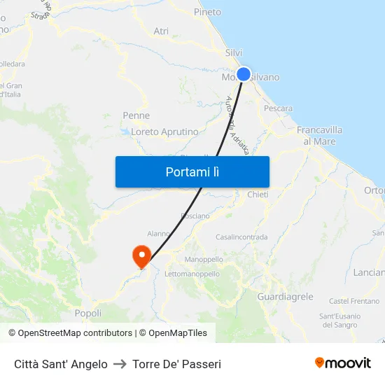 Città Sant' Angelo to Torre De' Passeri map