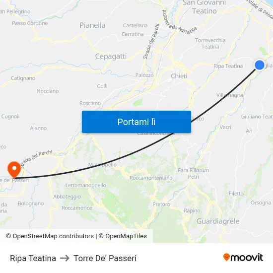 Ripa Teatina to Torre De' Passeri map