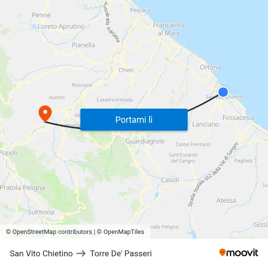 San Vito Chietino to Torre De' Passeri map