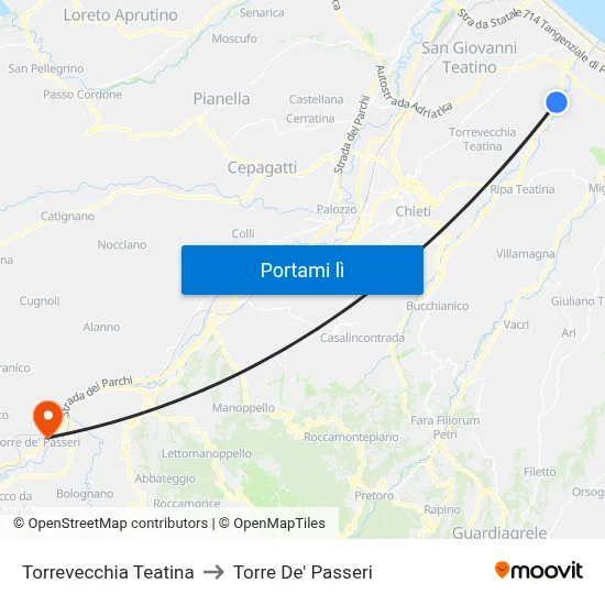 Torrevecchia Teatina to Torre De' Passeri map