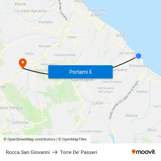 Rocca San Giovanni to Torre De' Passeri map
