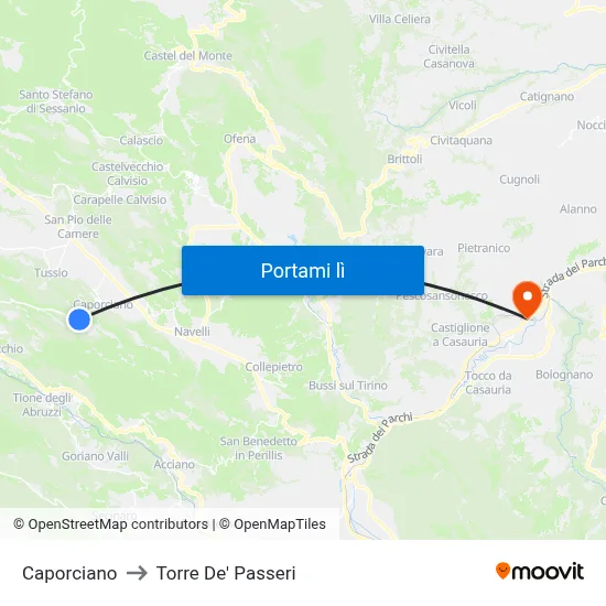 Caporciano to Torre De' Passeri map