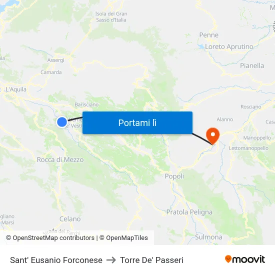 Sant' Eusanio Forconese to Torre De' Passeri map
