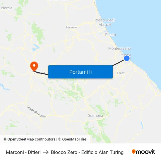 Marconi - Ditieri to Blocco Zero - Edificio Alan Turing map