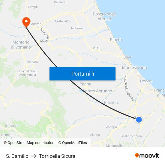 S. Camillo to Torricella Sicura map