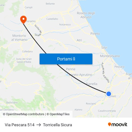 Via Pescara 514 to Torricella Sicura map