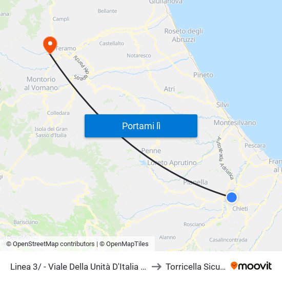 Linea 3/ - Viale Della Unità D'Italia 24 to Torricella Sicura map