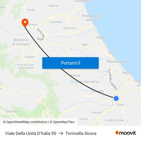 Viale Della Unità D'Italia 90 to Torricella Sicura map