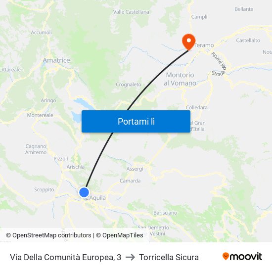 Via Della Comunità Europea, 3 to Torricella Sicura map