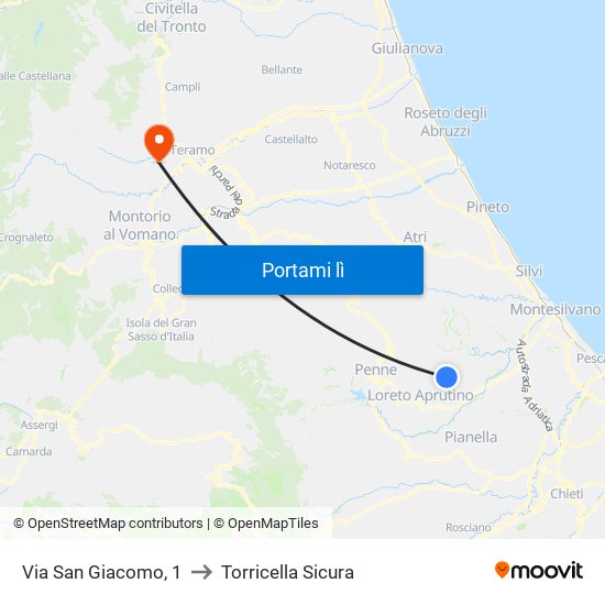 Via San Giacomo, 1 to Torricella Sicura map