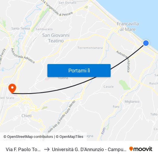 Via F. Paolo Tosti, 72 to Università G. D'Annunzio - Campus Di Chieti map