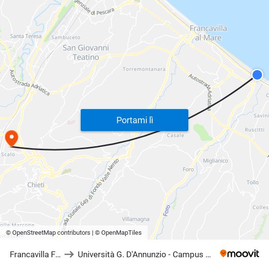 Francavilla Foro to Università G. D'Annunzio - Campus Di Chieti map