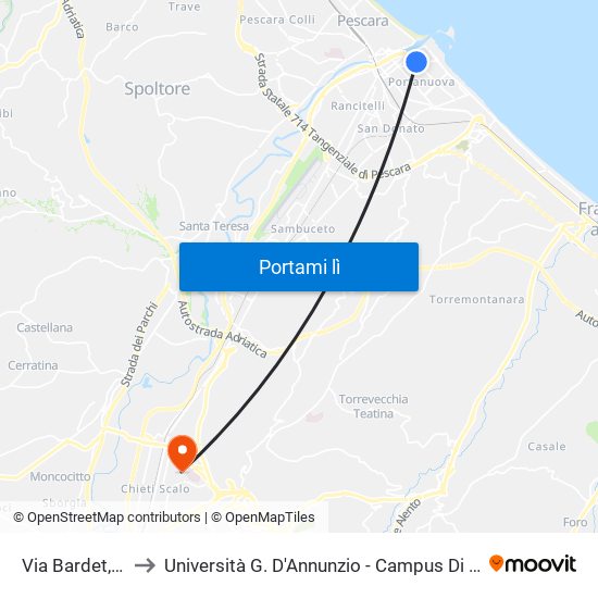 Via Bardet, 77 to Università G. D'Annunzio - Campus Di Chieti map