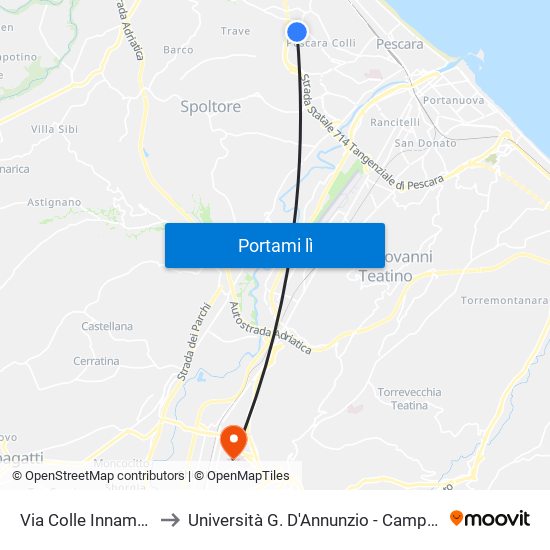 Via Colle Innamorati, 5 to Università G. D'Annunzio - Campus Di Chieti map