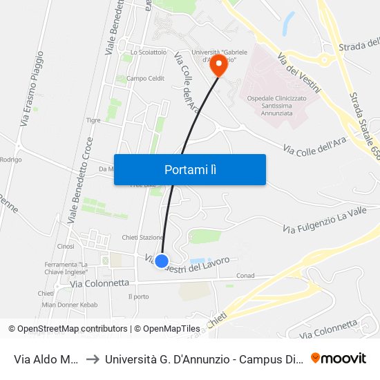 Via Aldo Moro to Università G. D'Annunzio - Campus Di Chieti map