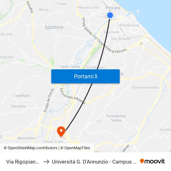 Via Rigopiano, 43 to Università G. D'Annunzio - Campus Di Chieti map