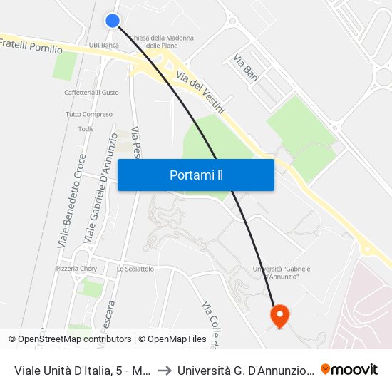 Viale Unità D'Italia, 5 - Madonna Delle Piane to Università G. D'Annunzio - Campus Di Chieti map
