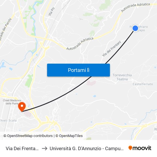 Fontechiaro - Maiella to Università G. D'Annunzio - Campus Di Chieti map