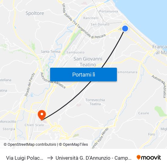 Via Luigi Polacchi, 18 to Università G. D'Annunzio - Campus Di Chieti map