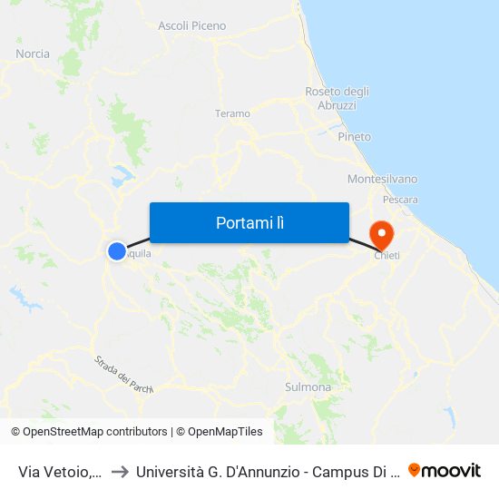 Via Vetoio, 18 to Università G. D'Annunzio - Campus Di Chieti map