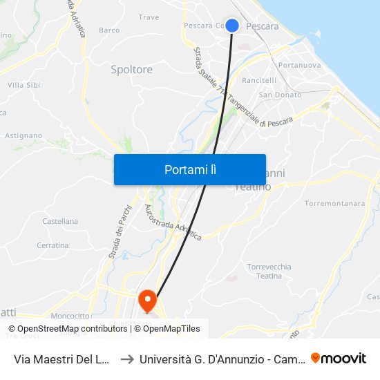 Via Maestri Del Lavoro, 63 to Università G. D'Annunzio - Campus Di Chieti map