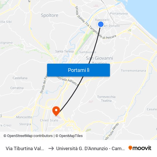 Via Tiburtina Valeria, 301 to Università G. D'Annunzio - Campus Di Chieti map