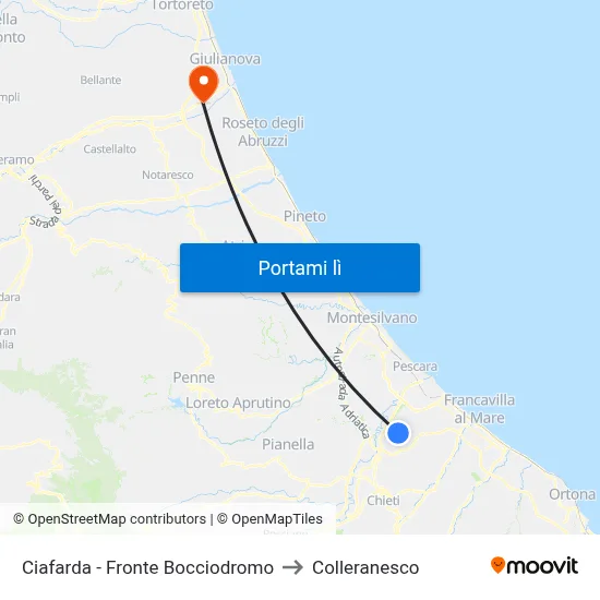 Ciafarda - Fronte Bocciodromo to Colleranesco map