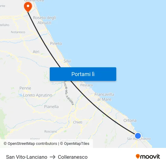 San Vito-Lanciano to Colleranesco map