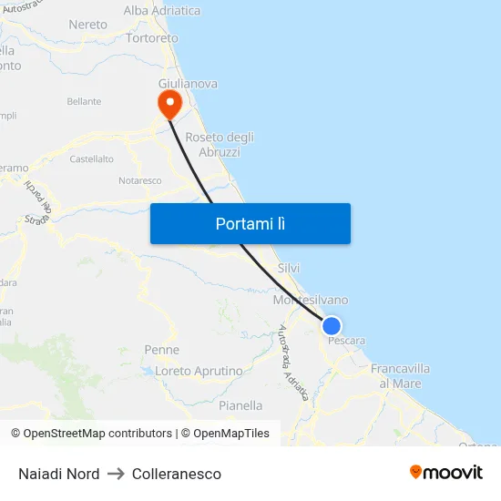 Naiadi Nord to Colleranesco map