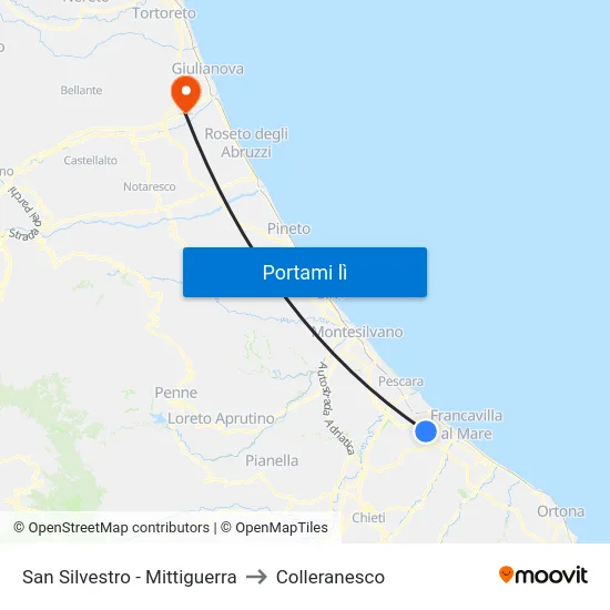 San Silvestro - Mittiguerra to Colleranesco map