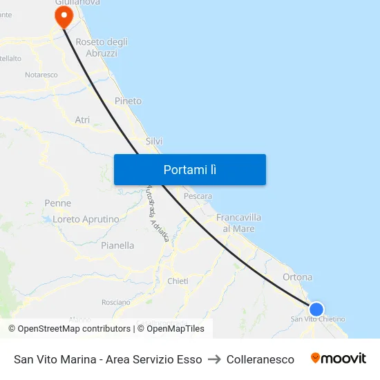 San Vito Marina - Area Servizio Esso to Colleranesco map