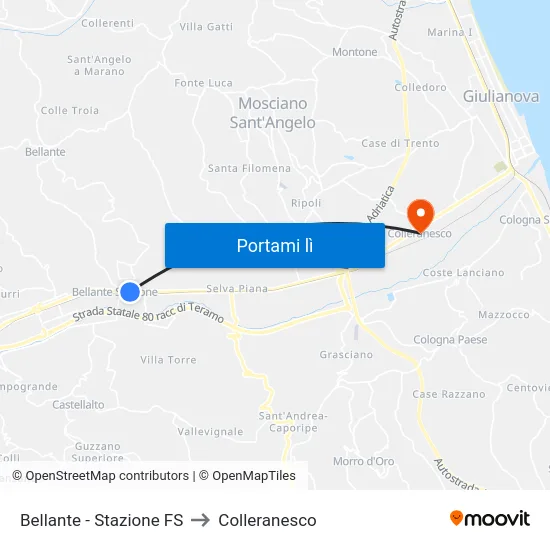 Bellante - Stazione FS to Colleranesco map