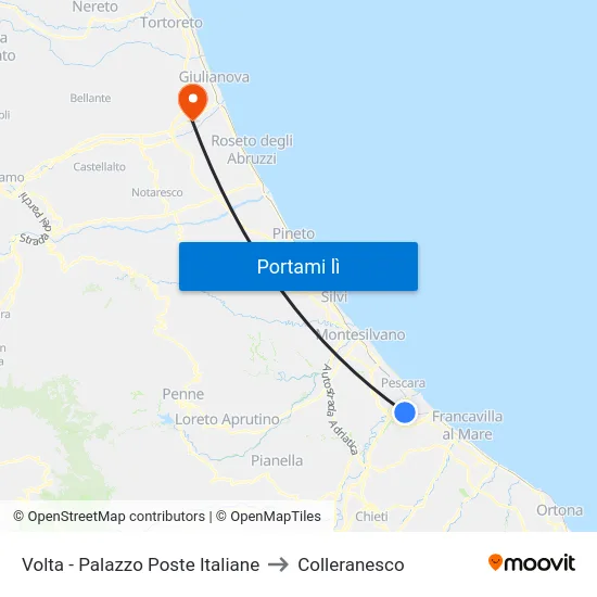 Volta - Palazzo Poste Italiane to Colleranesco map