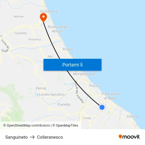 Sanguineto to Colleranesco map