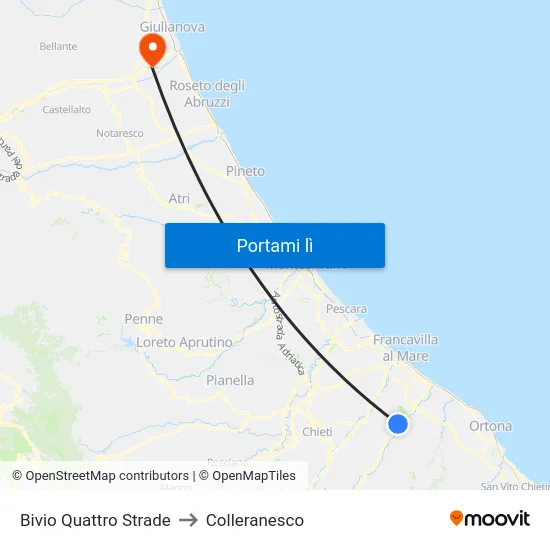 Bivio Quattro Strade to Colleranesco map