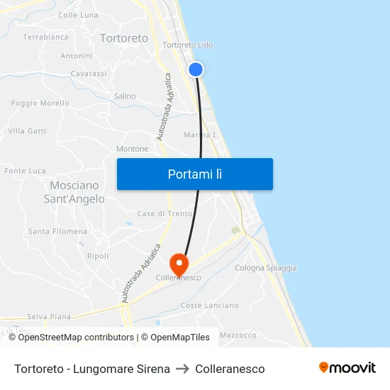 Tortoreto - Lungomare Sirena to Colleranesco map