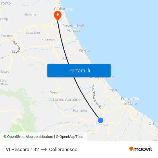 VI Pescara 132 to Colleranesco map