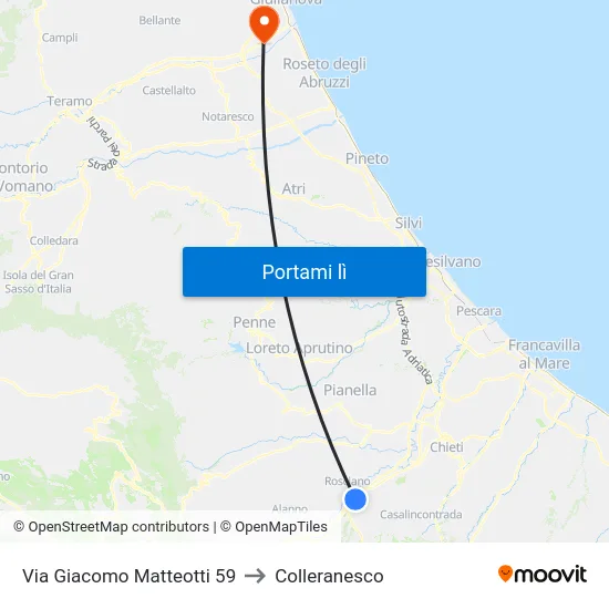Via Giacomo Matteotti 59 to Colleranesco map