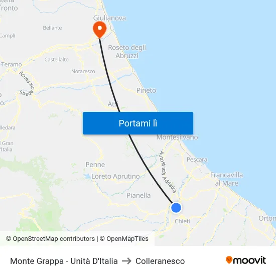 Monte Grappa - Unità D'Italia to Colleranesco map