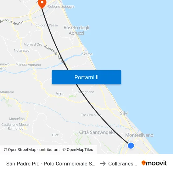 San Padre Pio - Polo Commerciale Sud to Colleranesco map