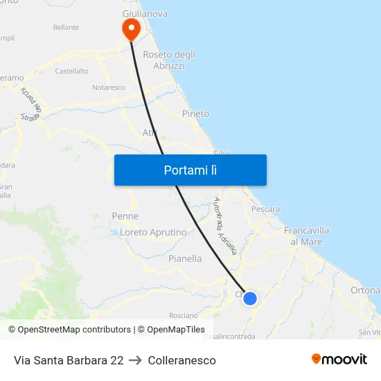 Via Santa Barbara 22 to Colleranesco map
