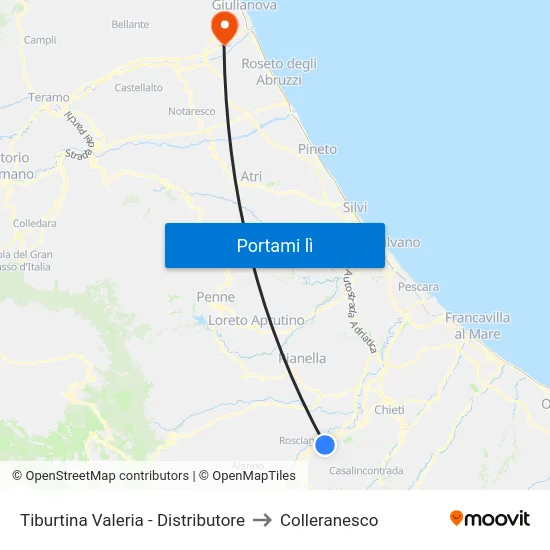 Tiburtina Valeria - Distributore to Colleranesco map
