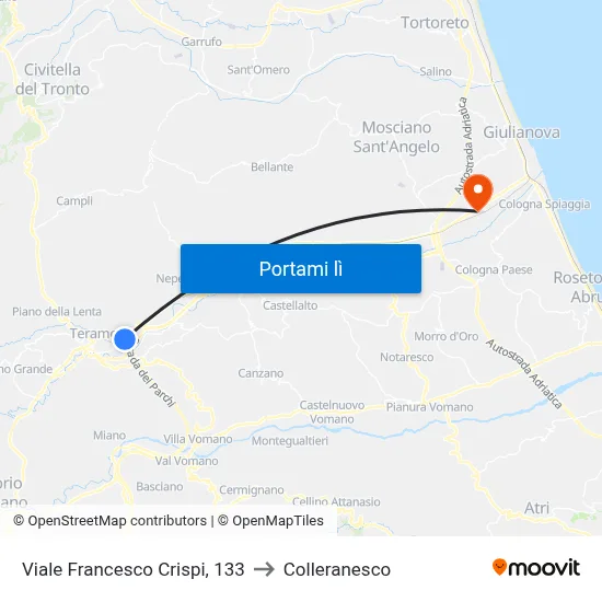 Viale Francesco Crispi, 133 to Colleranesco map