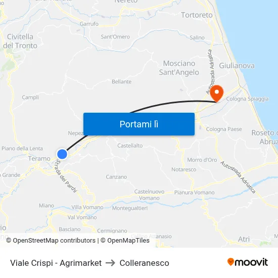 Viale Crispi - Agrimarket to Colleranesco map